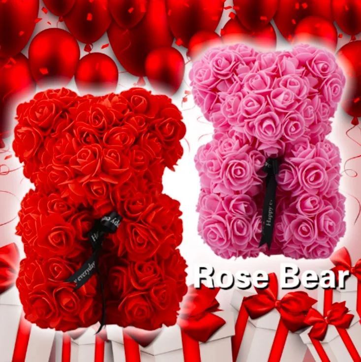 23Cm Roses Bear Doll Toy Rose Flower Artificial Rose Flower Romantic