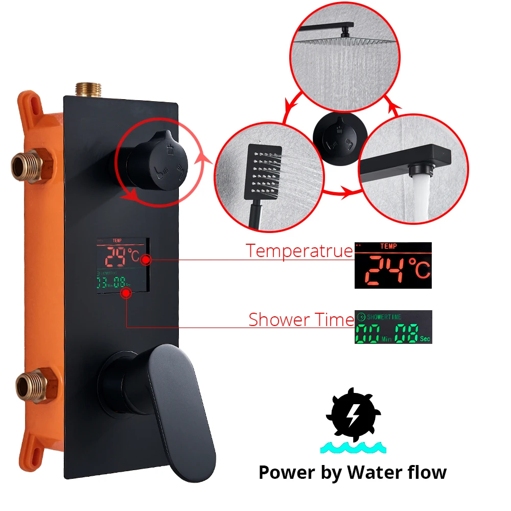 Смеситель для душа для ванной комнаты, 3 функции, матовый черный цифровой смеситель для душа, набор, насадка для душа, 3-позиционный переключатель, набор для душа, смеситель