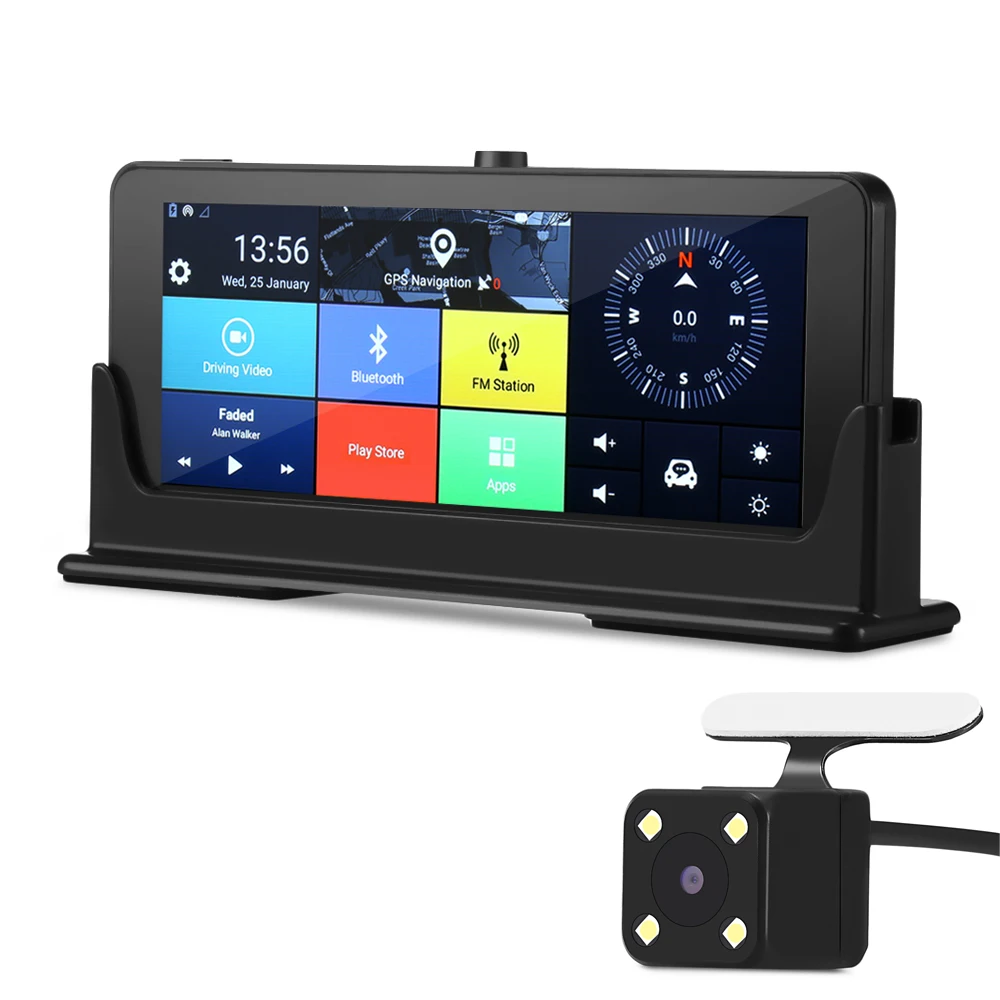 ZEEPIN 140 degree WiFi GPS 7'' Car DVR Dual Camera 4G Rearview Mirror Dash Cam ADAS Bluetooth Hands-free Car Driving Recorder