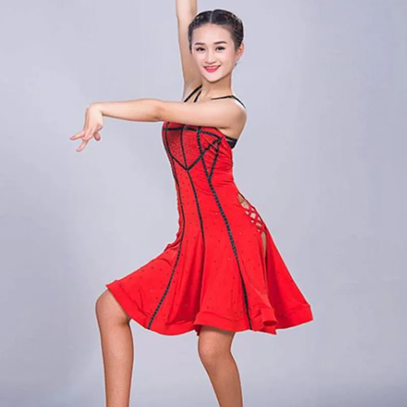 Красный Латинской Танцевальный костюм Латинской платье женщин Латинской конкуренция платье ча-ча Одежда для танцев пикантные Танцы