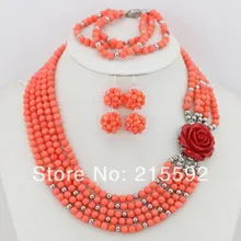 Модный нигерийский Свадебный Африканский бисер Ювелирный Набор Розовые кораловые бусы набор ювелирных украшений для невесты ожерелье набор CJ088