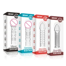 Cheapest Delay Reusable Condom Cock Penis Sleeves Caps Ring 4 Size Male Chastity Device Adult Game