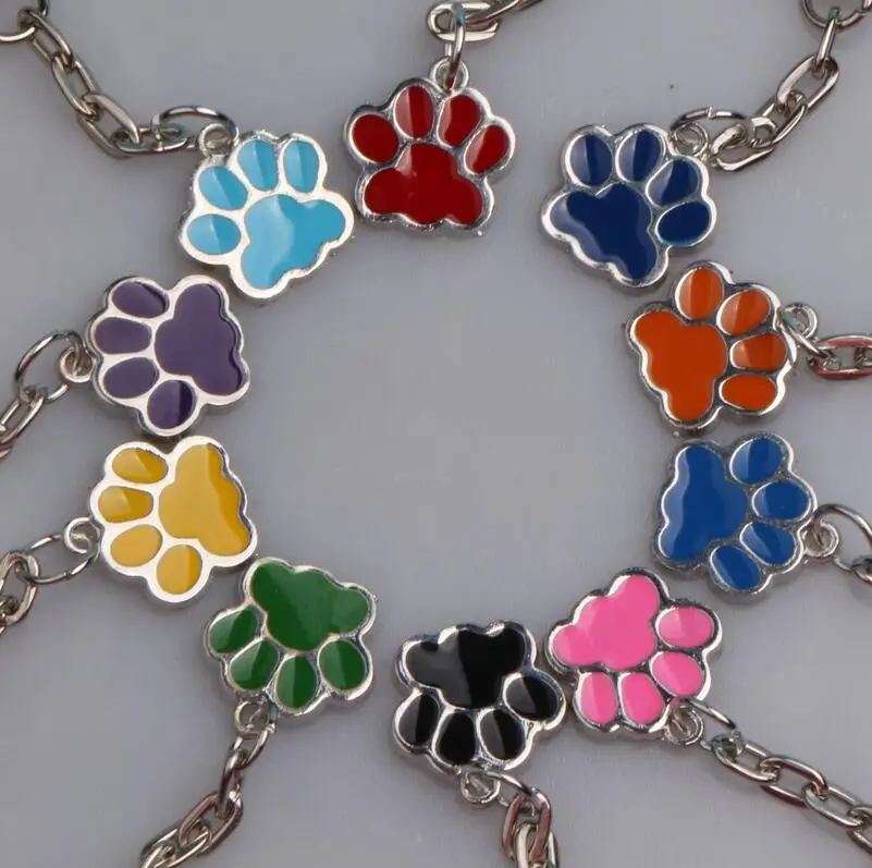 

20Pcs Fashion New Jewelry Glaze Enamel Dog Paw Prints Antique Silver Keychain Keyring Keyfob Purse Messenger Bag Backpack Key