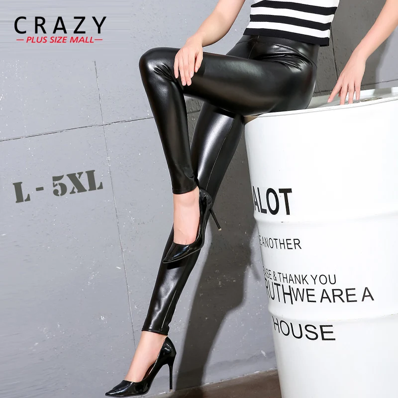 

2019 L- 5XL Women Plus Size PU Leggings High Waist Slim Skinny Leggings For large Size Women