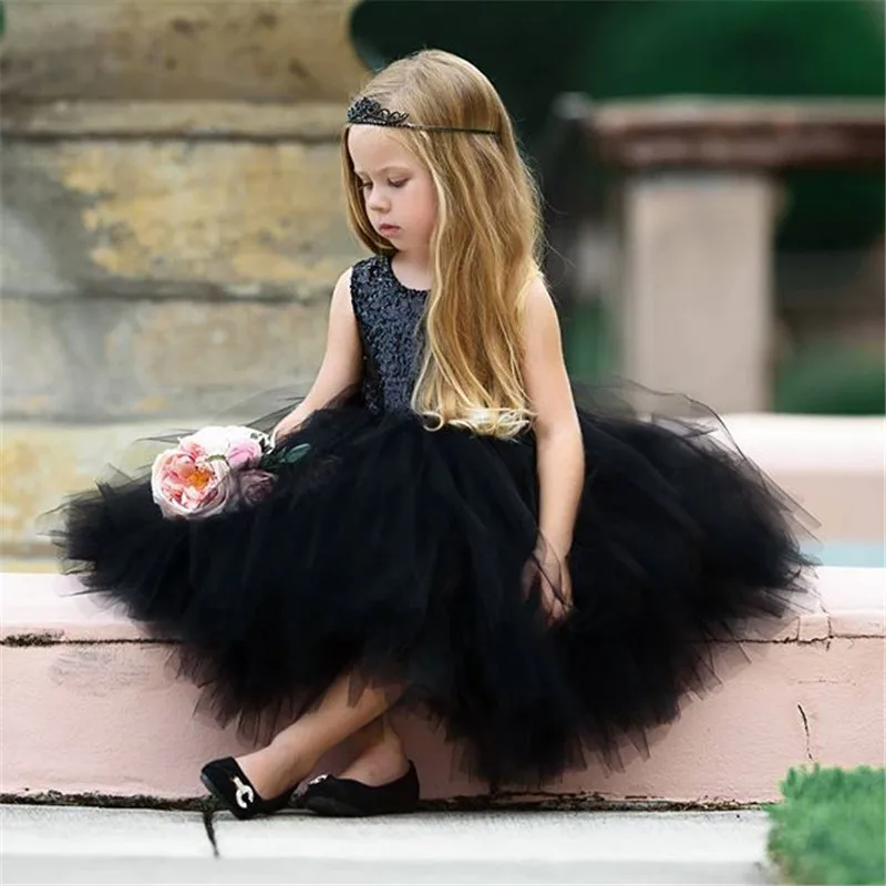 Pageant Party Dress Pink Red Ball Gown Formal Dresses Kids Baby Girl Princess Dress Tutu Tulle Back Hollow Out Outfits