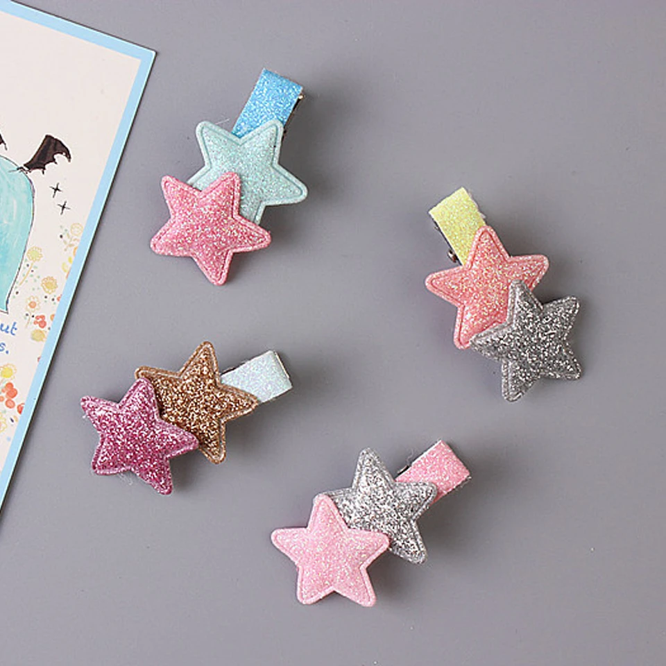 Cute Girls' Glitter Double Stars Alligator Hair Clips Kids' Bling Bling