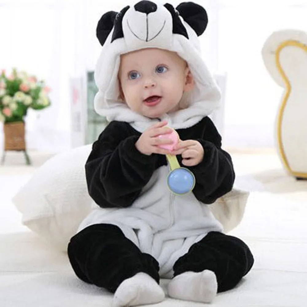 Импортная зимняя одежда для малышей; комбинезоны с капюшоном и рисунком панды для новорожденных мальчиков и девочек; теплая милая мягкая одежда
