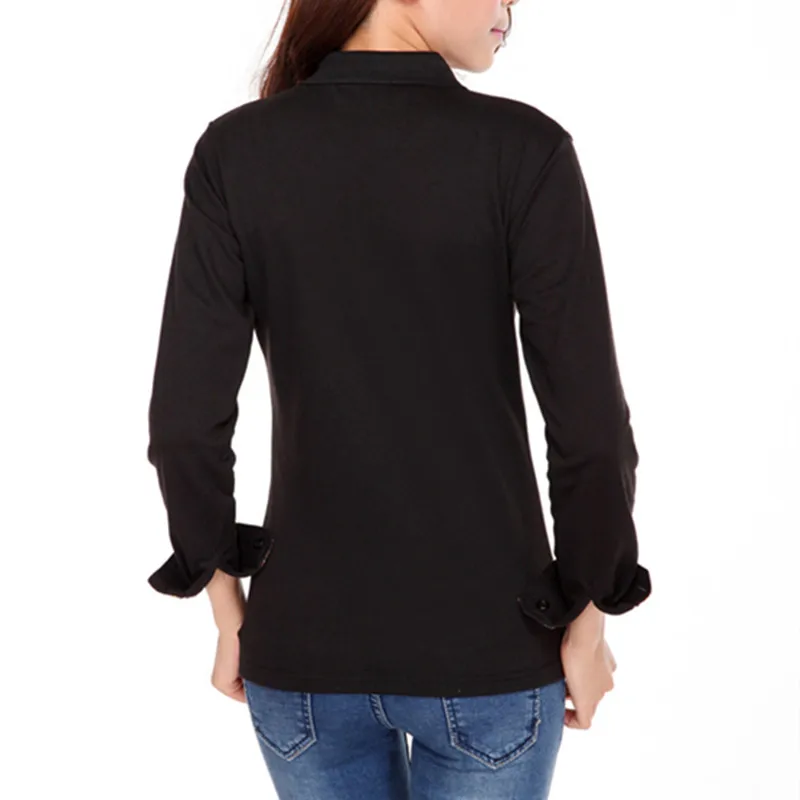 Женская рубашка поло, весна-осень, Хлопковая женская Однотонная футболка с длинным рукавом, женская футболка поло с отложным воротником, топы