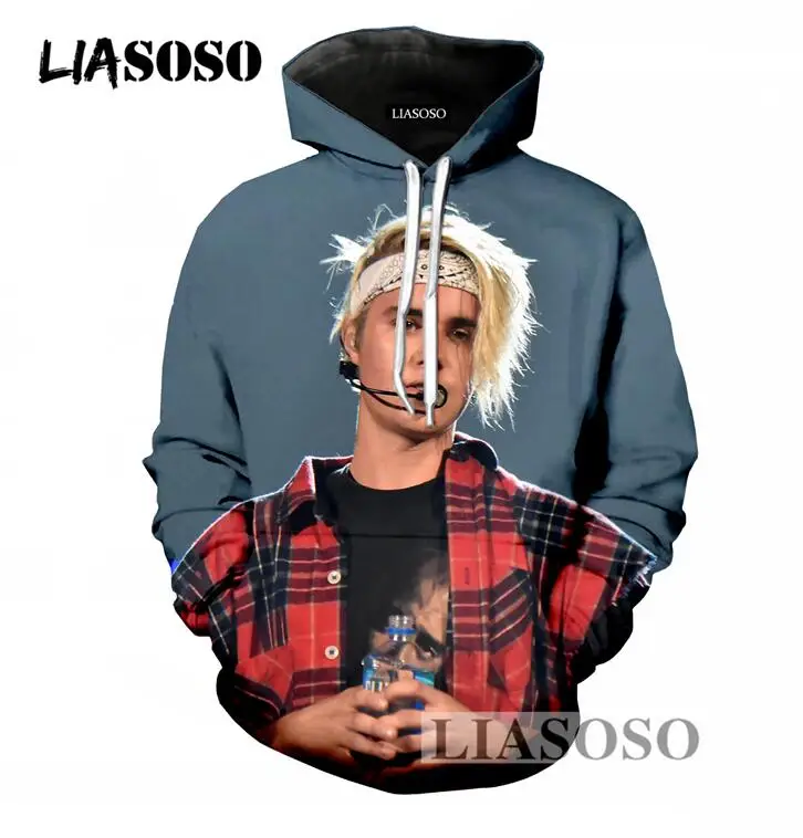 LIASOSO Harajuku New Design Men/Women Hoodies Casual Long Sleeve Sweatshirt 3D Print Singer Justin Bieber Pullover Hoodies T698