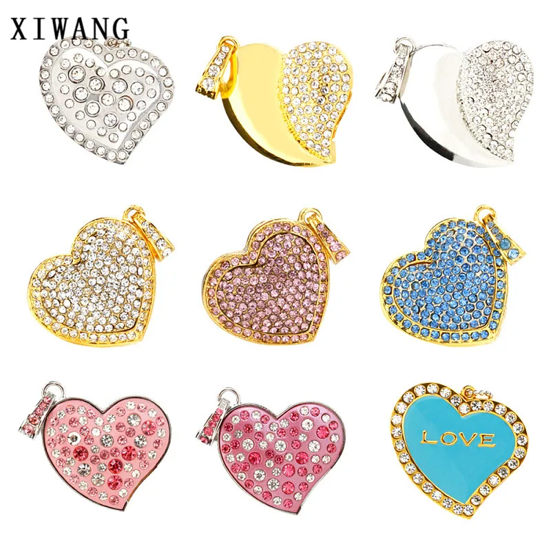 

Usb flash drive 32gb diamond crystal necklace pen drive 128GB 64GB 16GB 8GB 4GB usb stick metal couple love gift free shipping