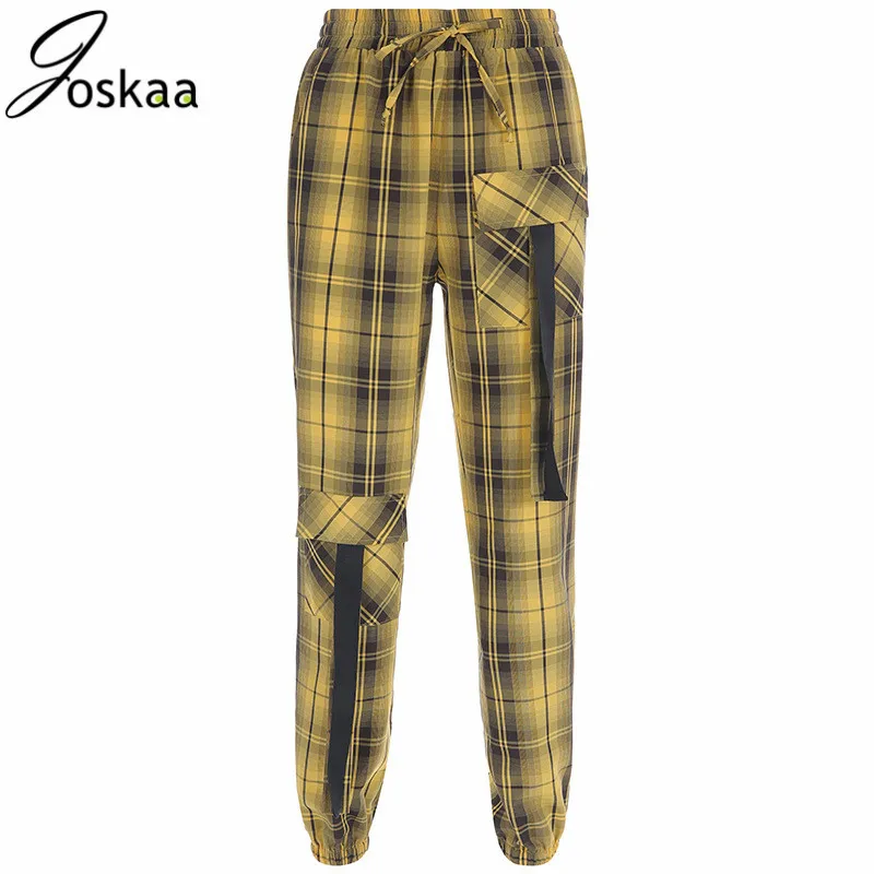

Fashion Checkerboard Women Track Pants 2019 Casual Trousers Plaid Patchwork Elastic High Waist Plaid Pencil Sweatpants