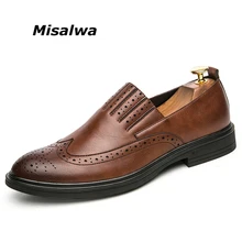 Misalwa/Мужская обувь ручной работы без шнуровки с перфорацией типа «броги», модная свадебная обувь, оксфорды для мужчин, британский стиль, мужские оксфорды
