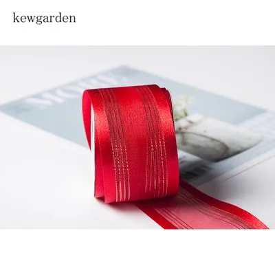 Kewgarden полоса Золотая проволока органза лента 38 мм 1," вручную изготовленная Лента Сделай сам бант для волос ленты аксессуары упаковка Атлас Riband 10 ярдов