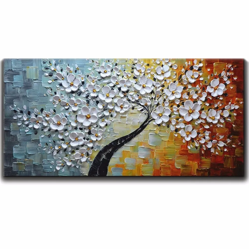 

Hand-painted Modern Oil Painting on Canvas Palette knife Colorful 3D Flowers Paintings House living room Decor Wall Art Picture