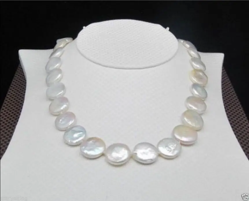 

Free Shipping >>Hot Huge AAA 14-15mm south sea white coin pearl necklace 18" 14K GOLD CLASP