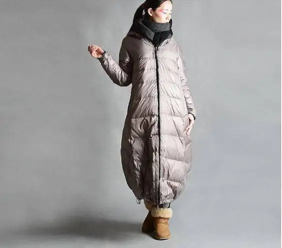 

Women Thick Down Coat Loose Style Winter Coat Large Hood Down Coat Bat Style Down Coat