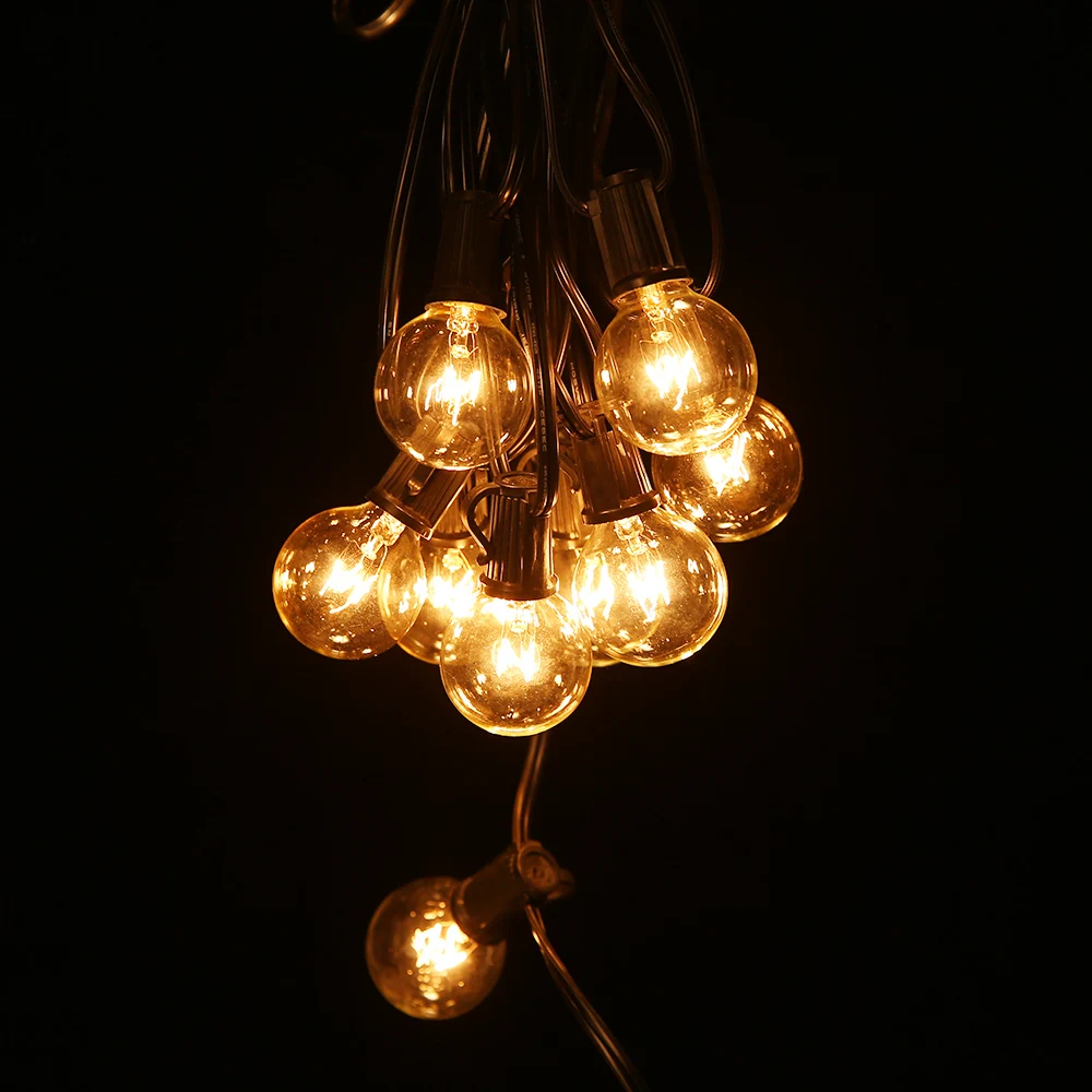Base de Pacote Festa em Casa G40 de Tungstênio 25 para Seqüência de Luz de Casamento Lâmpada Incandescente Globo Titular Tomada E12 Quente Branco Ip44 4 Lâmpadas incandescentes