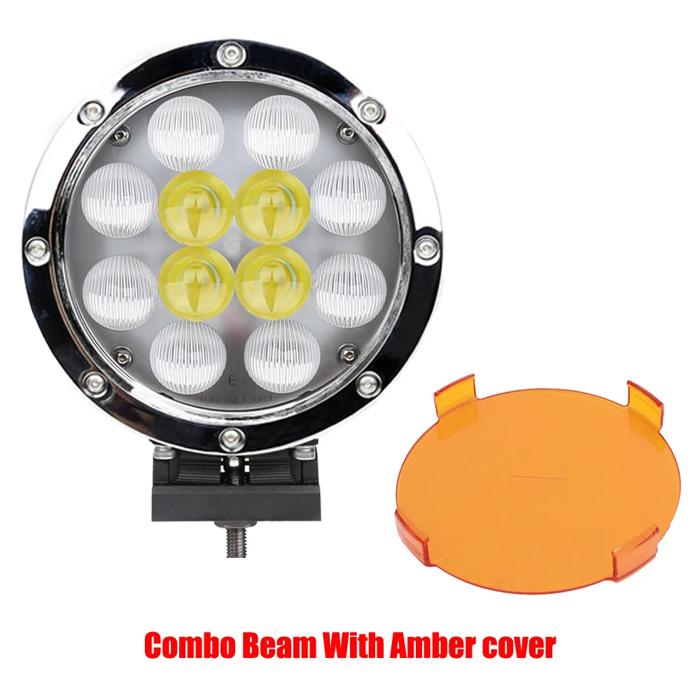 7 inch 60W Led Spotlight / Driving Light Flood Work light Bar For Car Trucks SUV Off Road 4x4 4WD With Clear Amber Cover lights - Цвет: Combo Amber Cover