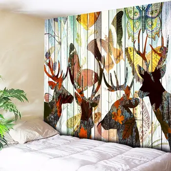

Butterfly Elk Wood Decorative Tapestry Psychedelic Wall Hanging Nordic Home Decor Art Carpet Bohemian Background Hippie Blanket