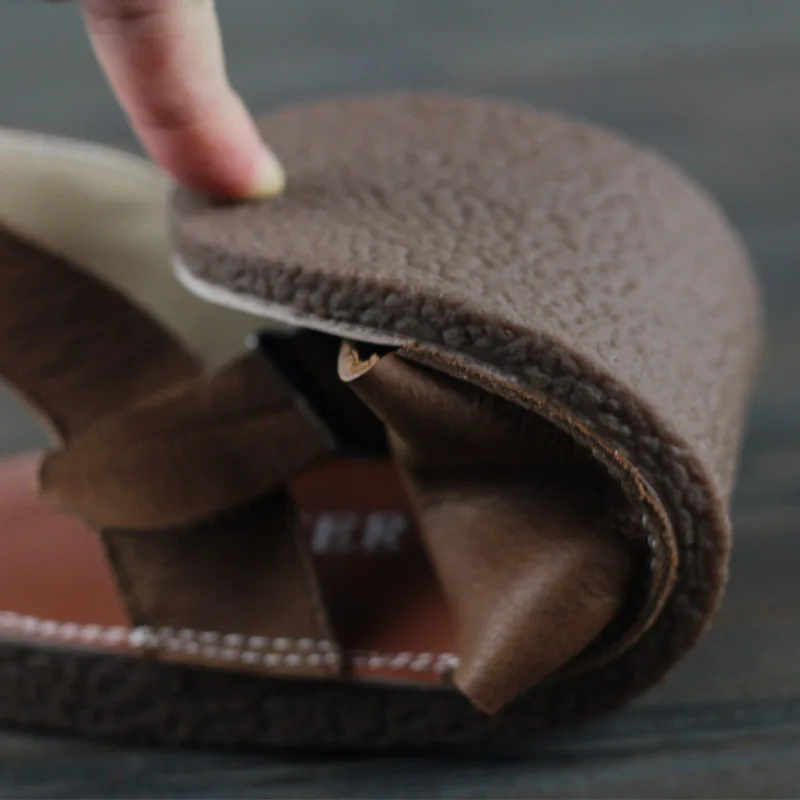 Careaymade-Head Layer Cowskin Sandals Summer Handmade Dermis Fishmouth Retro Women's Literary Shoes Women's Flat-soled Shoes