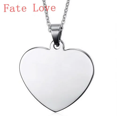 

Fate Love 5pcs stainless steel Silver Plain Love Heart Tag Necklace Pendant with 2.3mm 24'' Oval chain Women Men's Jewelry