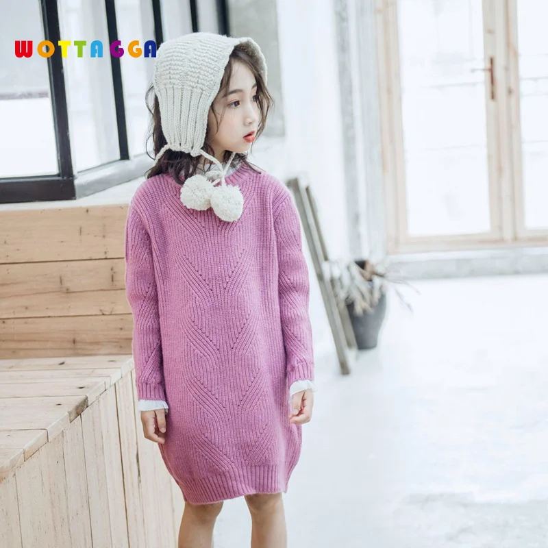 

WOTTAGGA 2018 Girls Long Fashion Vestido Infantil Baby Girl Children Clothing Solid Long Sleeve Princess Party