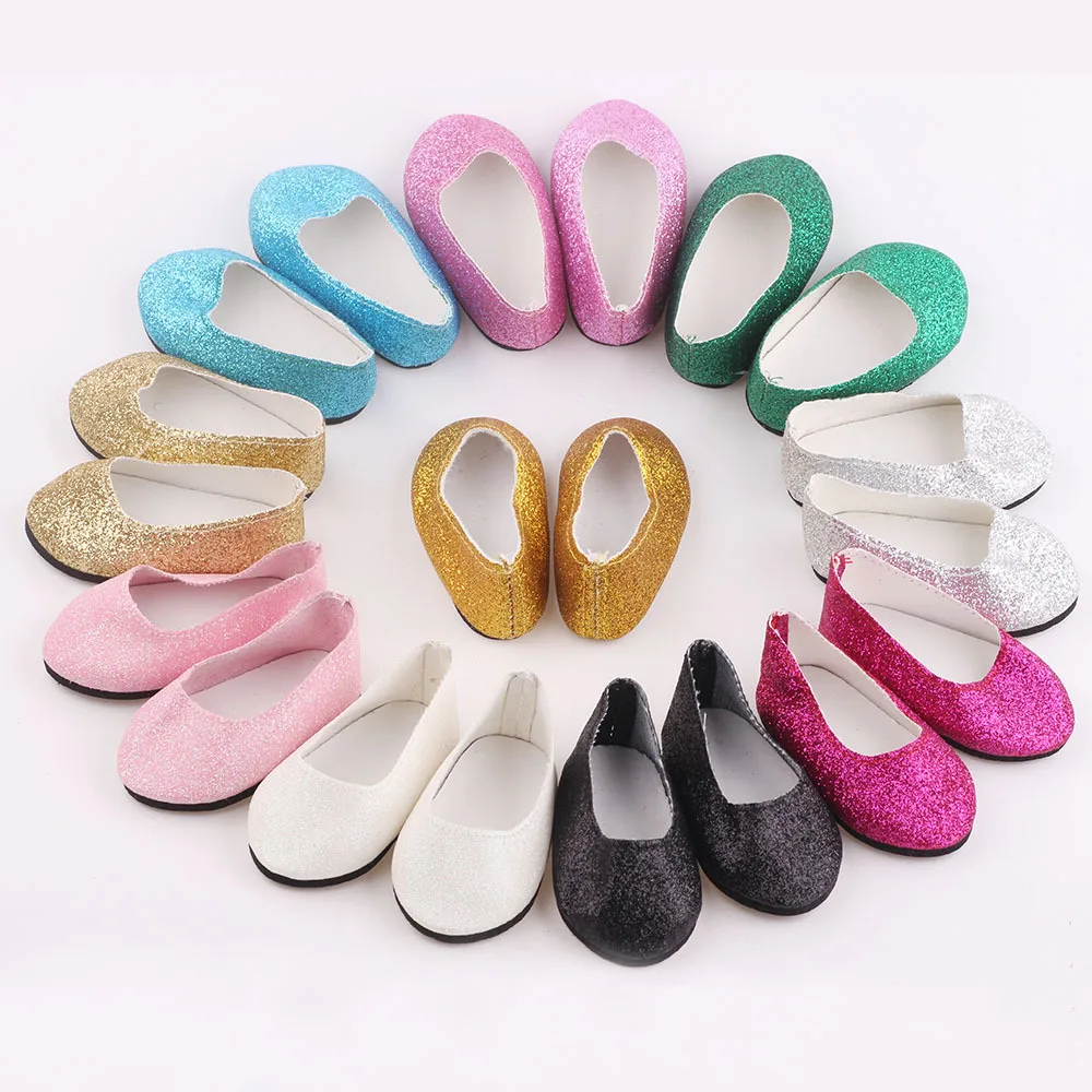 Doll Shoes Fits 18'' American Girl Doll Clothes Rose Red Glitter Shoes