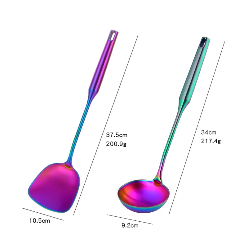 2 шт. Набор посуды лопатка из нержавеющей стали и суповая ложка Варка каш Жарка стейк посуда Золотая кухонная лопатка ковш - Цвет: Rainbow no.0-2pcs