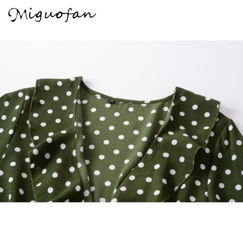 Miguofan Chiffon Dress Women Ruffles Polka Dot Print Army Green Plus Size Casual Dresses Womens Clothing 2019 Short Summer Dress