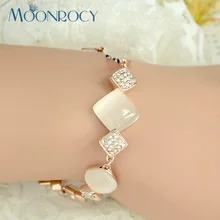 MOONROCY Модный розовый золотой цвет опал браслет модные милые Квадратные украшения влюбленных для женщин подарок