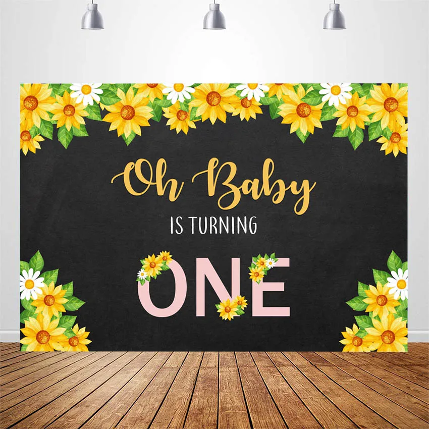 

Sunflower Birthday Party Backdrop for Photography Yellow Daisy Floral Baby 1st One Birthday Party Background for Photo Booth