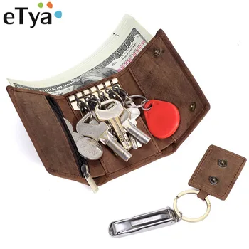 

eTya 100% Genuine Leather Wallet Men Purses Cowhide Wallets Vintage High Quality Key Wallet Coin Purses Card Keys Clutch Bag