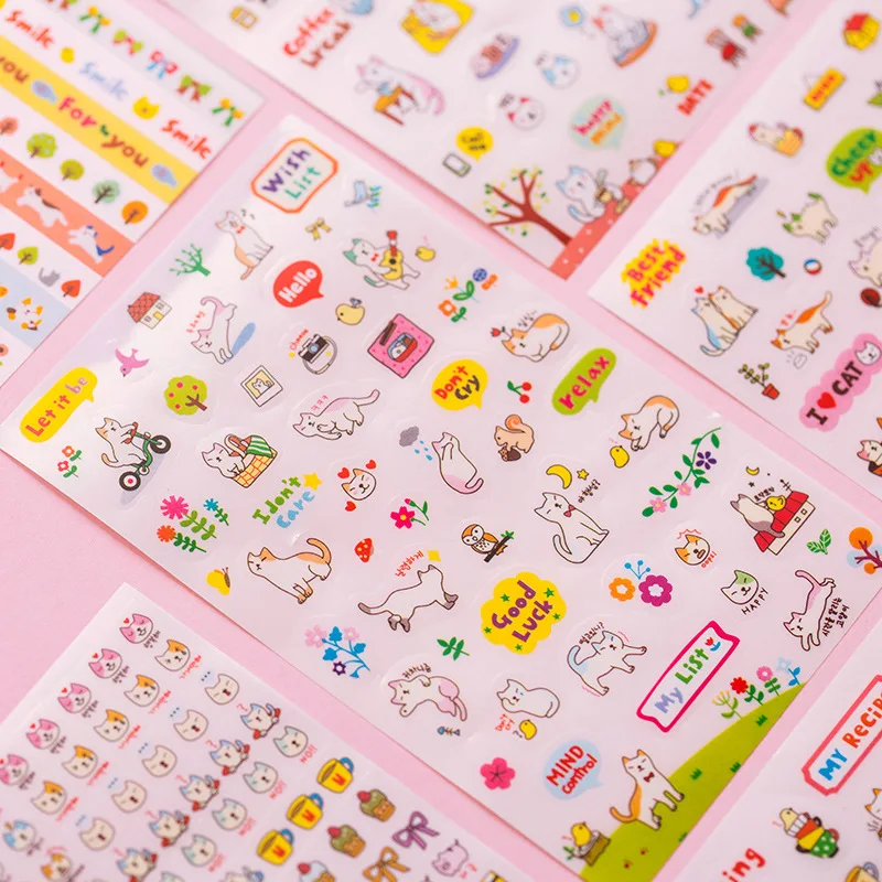 Cute naughty cat Bullet Journal Decorative PVC Stickers Scrapbooking Stick Label Diary Stationery Album set | Канцтовары для офиса