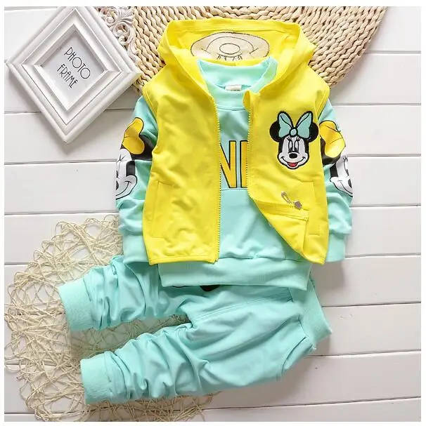 

Girls Fashion Tracksuits 2017 Autumn Hooded Minnie Mouse T-Shirt+Pant Outfits Kids Sports Suit 3PCS Sets CHildren's Clothing set