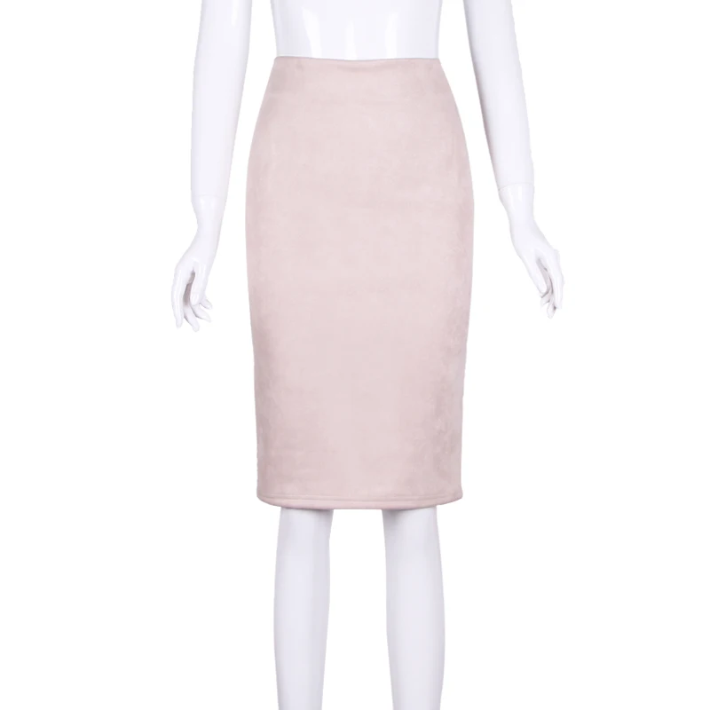 Весенние серые розовые женские замшевые миди юбки-карандаш, повседневные сексуальные тянущиеся юбки с высокой талией для офисной работы Saia
