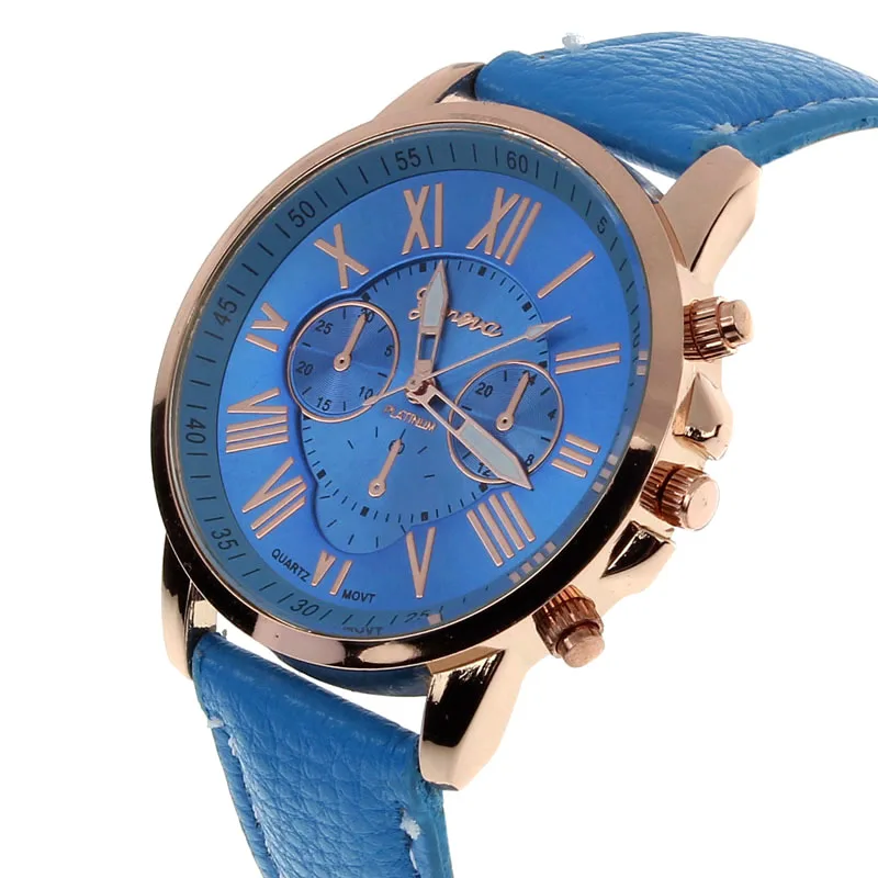 Женева часы женские смотреть женщины медный купорос цифры искусственная кожа аналоговый женские часы кварцевый часы женщины часы до запястья часы Gofuly - Цвет: Blue