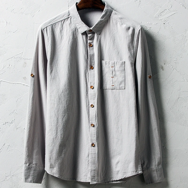 Дизайнерские Длинные рукава Осень брендовые хлопковые рубашки мужские однотонная серая Модная рубашка мужской большие размеры 4XL рубашка