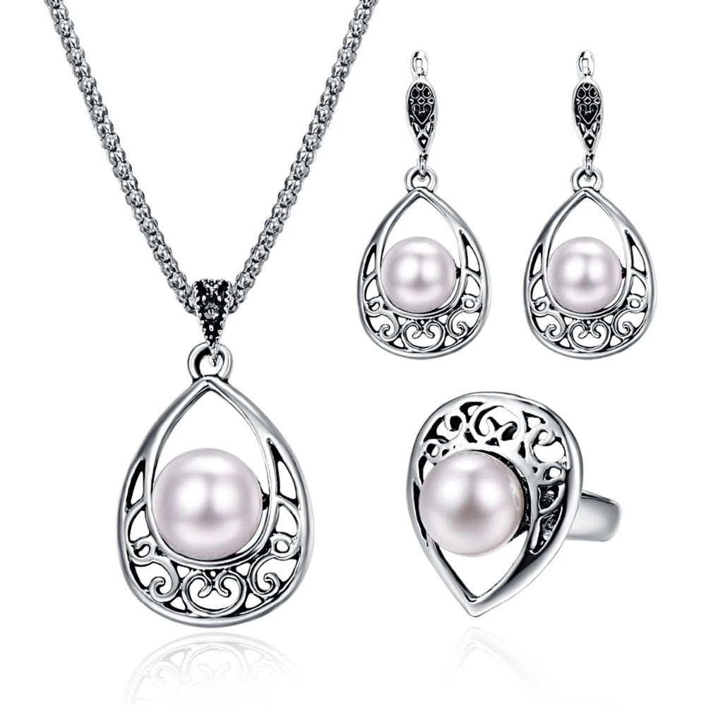 

Fashion Simulated Pearl Jewelry Set Vintage Water Drop Wedding Jewelry Imitation Pearl Bridal Jewelry Antique Jewelry Brida Set