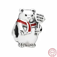 Рождественский полярный медведь из стерлингового серебра 925 пробы с бусинами «Санта-стоп» DIY Fit PANDORA Подвески для женщин Изготовление ювелирных изделий FL629