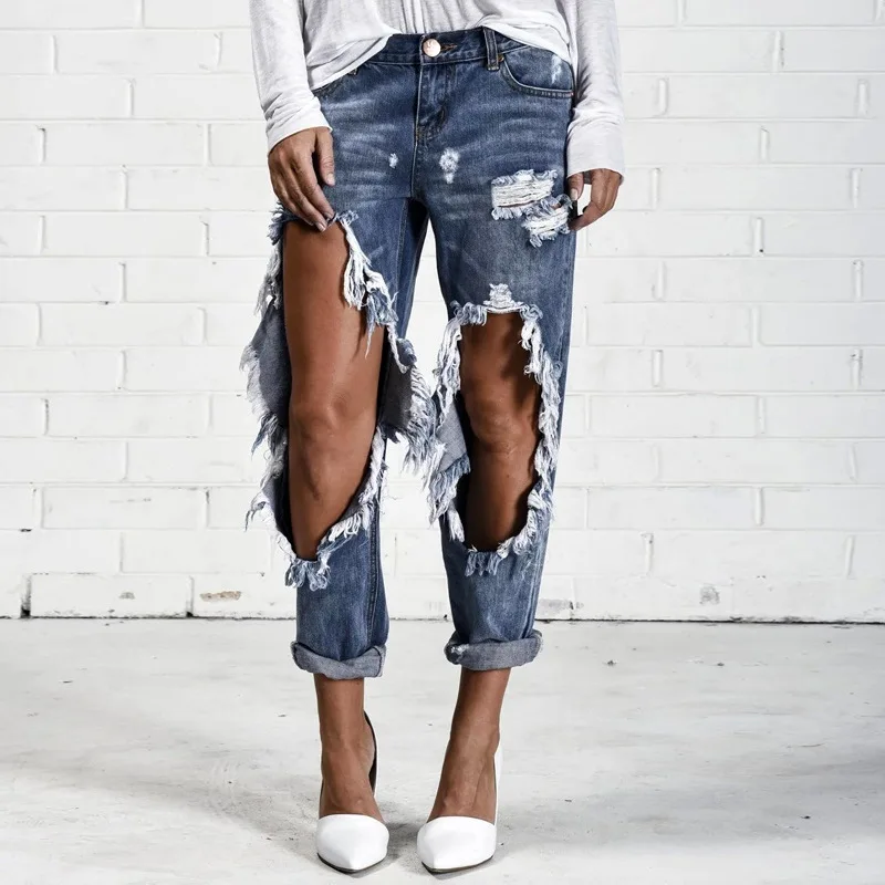 Бойфренд отверстие джинсы женские Штаны крутые джинсовые винтажные прямые джинсы для девочек середины талии повседневные штаны женские