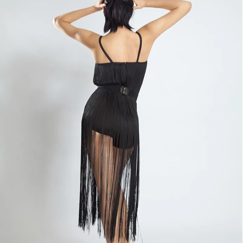 Новое длинное платье с бахромой для латинских танцев, женское черное платье для танцев, современное платье для Фламенго румбы/самбы, Женский костюм для латинских танцев для взрослых, VDB422