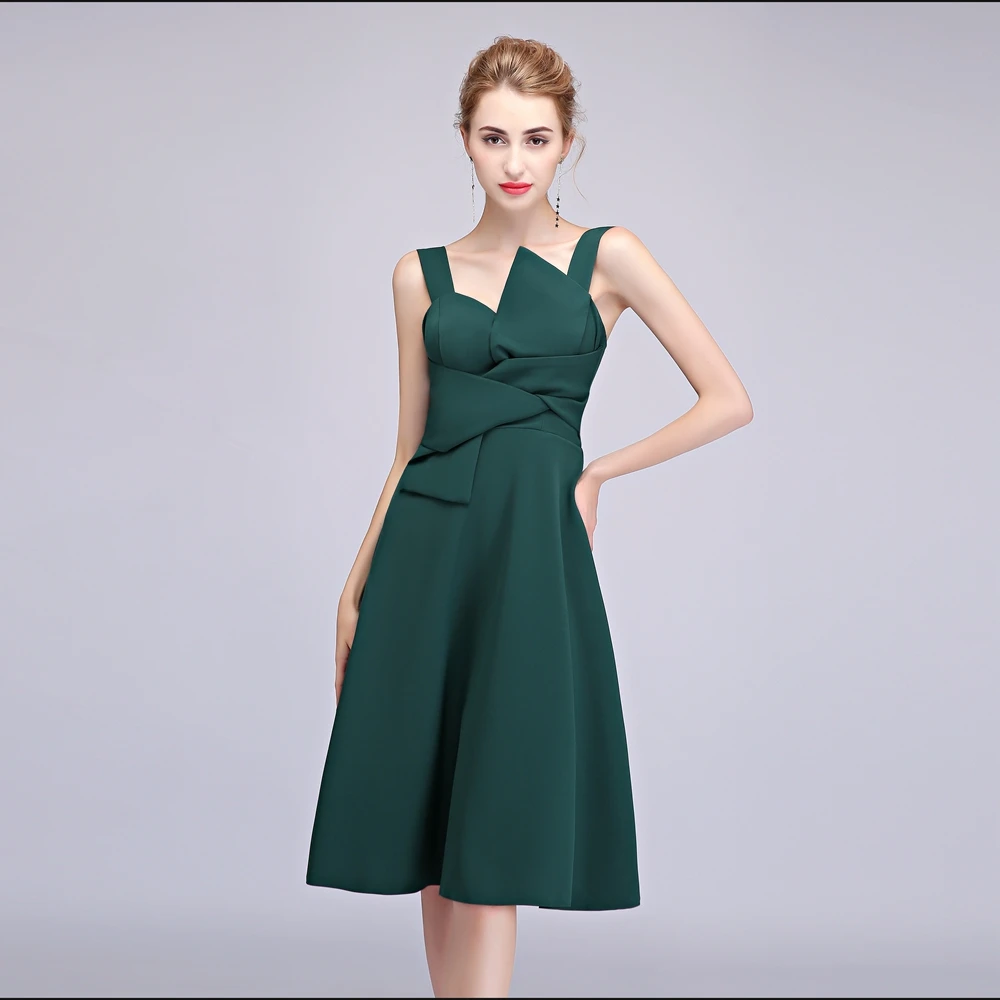 Просвет простые элегантные Короткие вечерние платья без рукавов темно Зелёный чай-длина простое платье для вечеринки, официального приема; Robe De Soiree