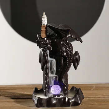 

New LED Light Dragon Design Incense Burner Craft Ornament Glowing Ball Smoke Backflow Art Craft Home Living Room Decoration