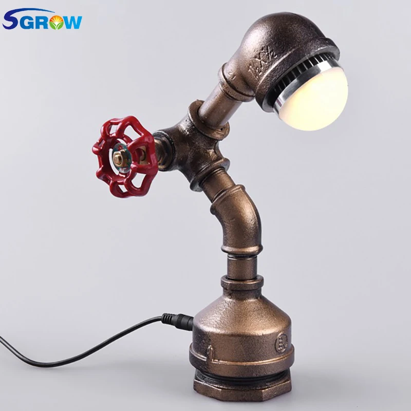 SGROW Loft промышленного ретро настольная лампа Железный трубы светодиодный светильник декоративный Настольная лампа для Гостиная кафе-бар Спальня рядом света