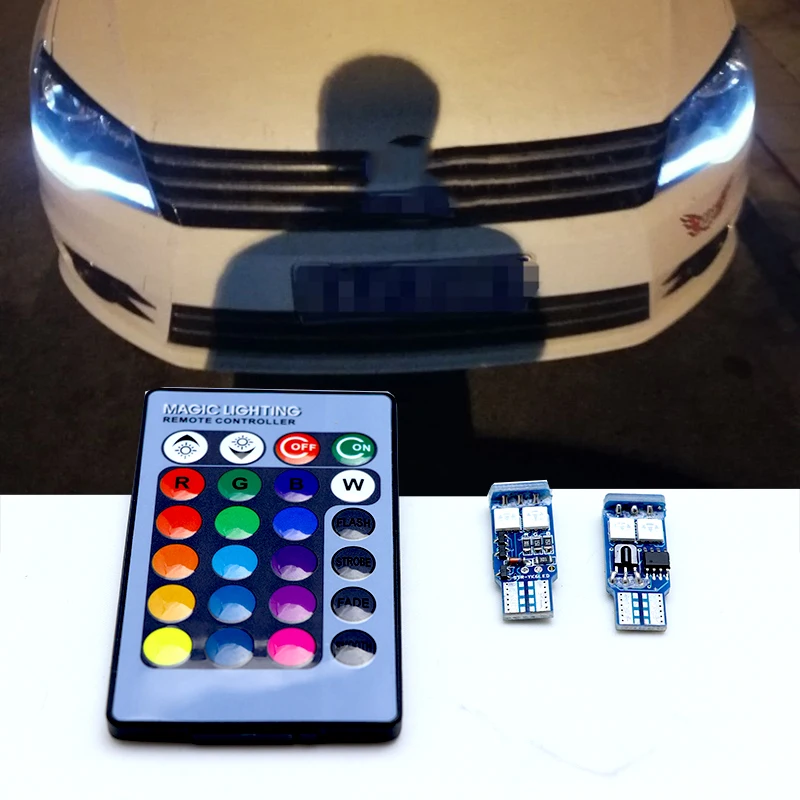 Светодиодные Автомобильные лампы T10 W5W RGB с пультом дистанционного управления для