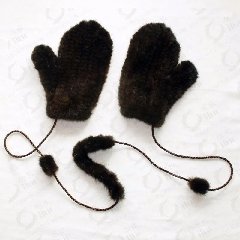 Брендовые модные зимние женские перчатки из натурального меха норки, вязаные варежки, толстые теплые меховые перчатки и варежки - Цвет: Coffee