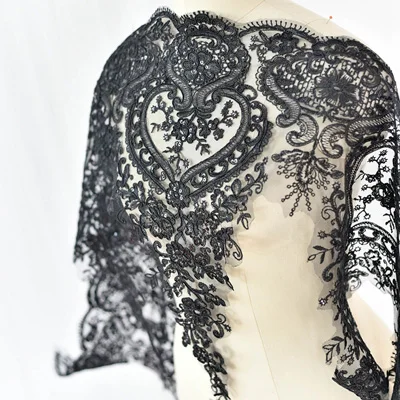 60 см ширина цвета блесток вышитые свадебное платье свадебное декоративное шитье большая Кружевная аппликация отделка Ткань Ремесло - Цвет: Black