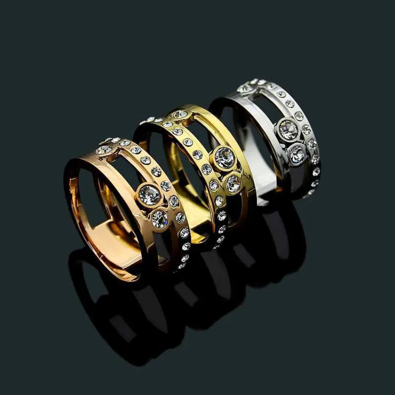 

Popular Three Moveable Rhinestone CZ Yellow Gold Color / Silver Color / Rose Gold Color Stainless Steel Rings