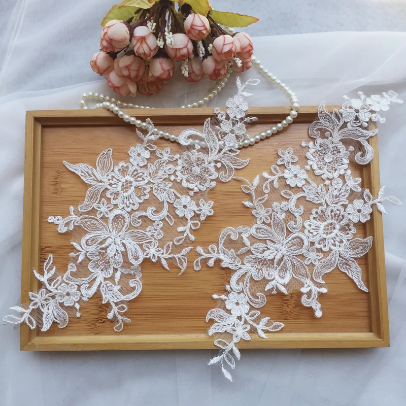 

4pieces Car bone lace flower High quality rayon material embroidered flower patch DIY wedding veil flower sticker