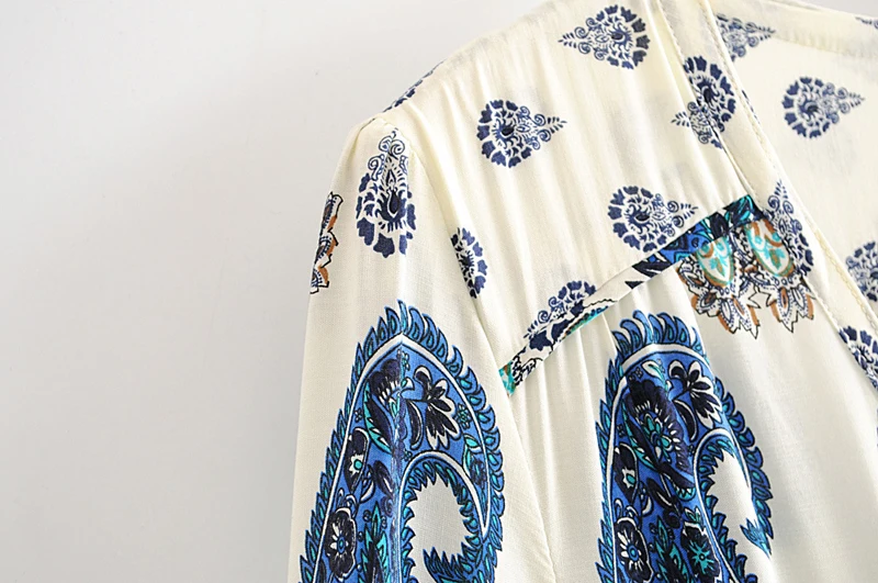 Boho женское платье синее платье с цветочным принтом сексуальное с v-образным вырезом на талии летнее платье цыганское пляжное платье, сарафан